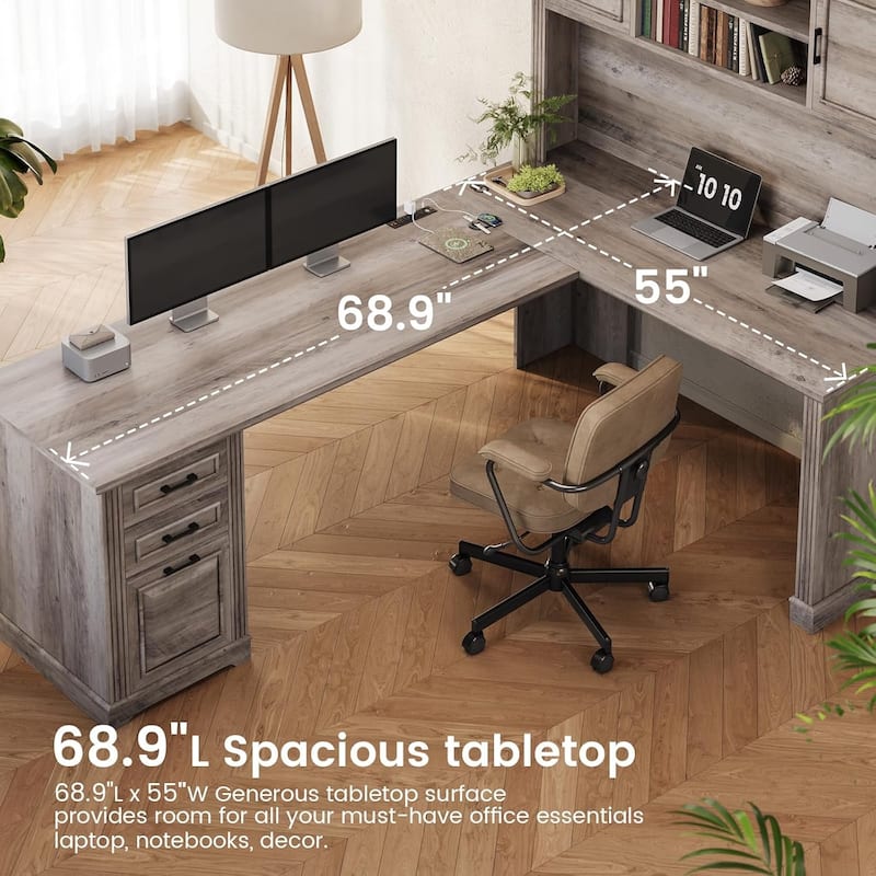 Executive L Shaped Desk Office Desk Drawers Storage Drawers Cabinet