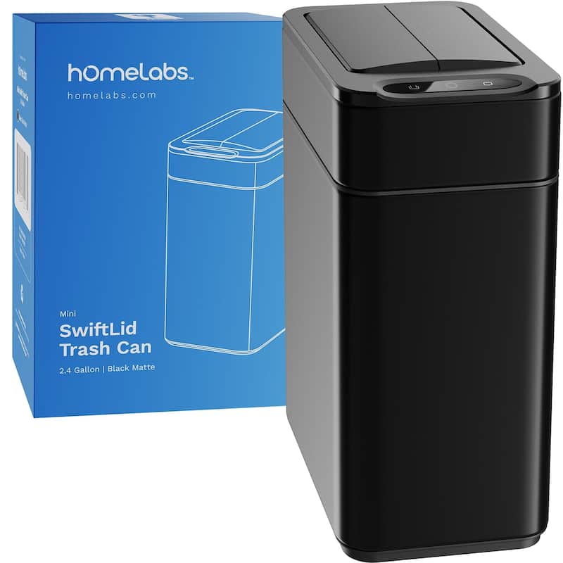 hOmeLabs 2.4 Gallon Kitchen Trash Can - Retractable Automatic Sensor Butterfly Lid, Easy Clean, Battery-Operated - Matte Black