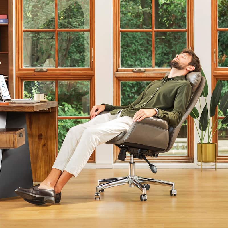 Modern High-Back Leatherette Adjustable 360-degree Swivel Executive Office Chair by Glitzhome