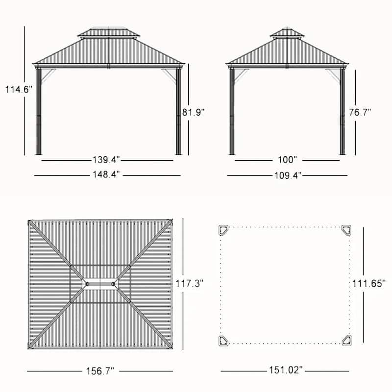 PURPLE LEAF Outdoor Galvanized Steel Hardtop Gazebo, Aluminum Frame Gazebo With Curtains