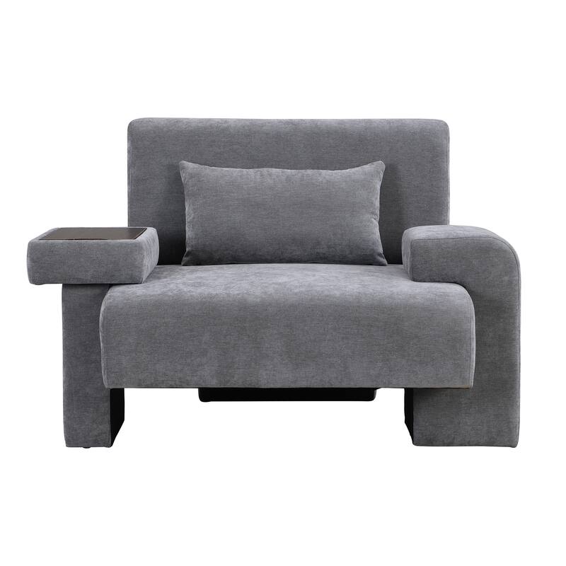 Modern Armchair Lounge Chair Sofa Chair with Built-In Storage, Wooden Table Armrest, Extra-Wide Seat