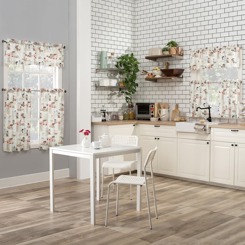 No. 918 Brew Coffee Shop Semi-Sheer Rod Pocket Kitchen Curtain Valance and Tiers Set