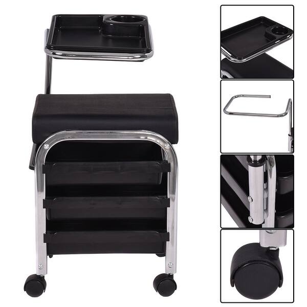Shop Costway Black Pedicure Manicure Nail Cart Trolley Stool Chair