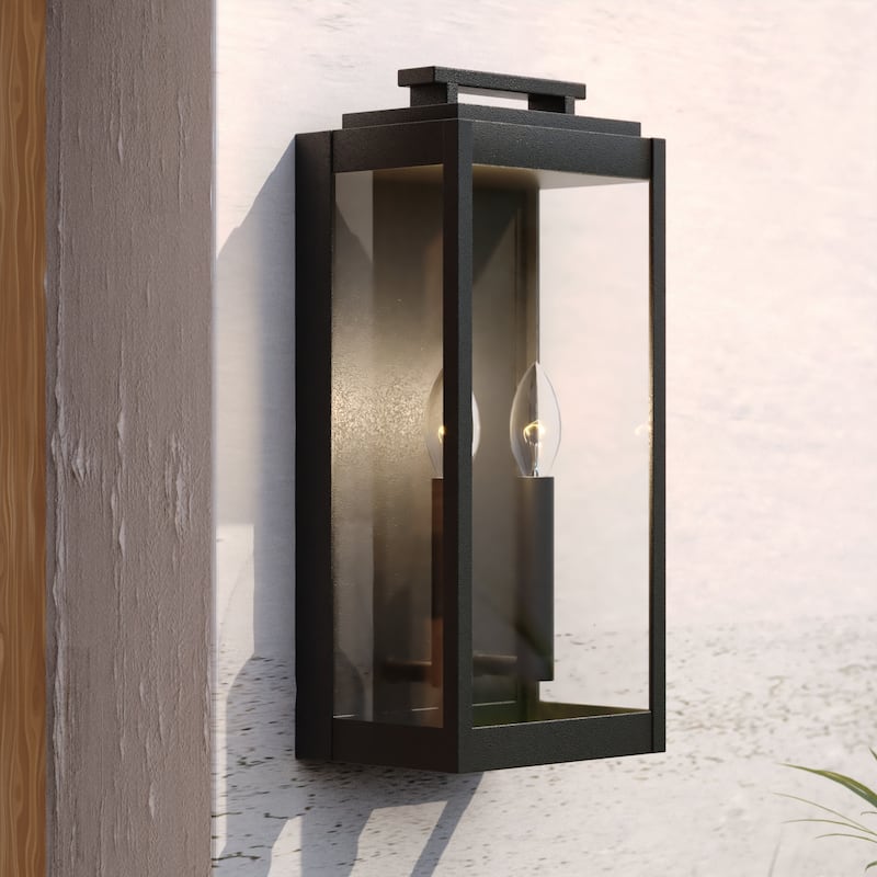 Hampton Black Indoor Outdoor Wall Lantern Light Fixture with Clear Glass - Textured Black - 7-in W x 15.5-in H x 4.75-in D