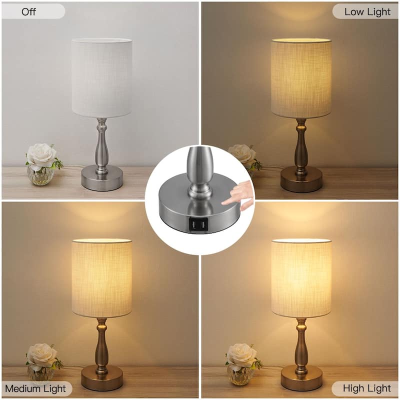 3-Way Dimmable Touch Control Small Table Lamp with USB Port