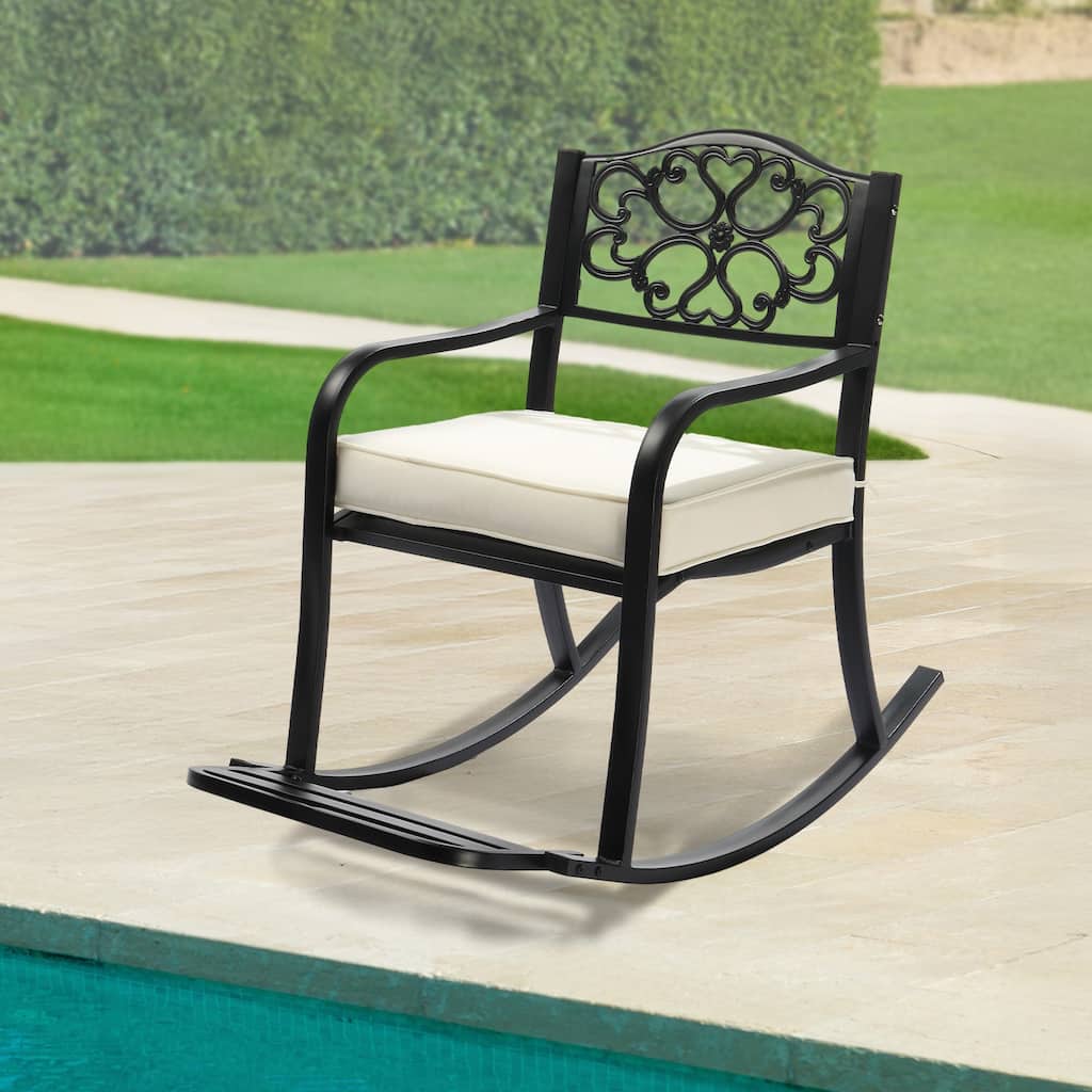 Outdoor Rocking Chair Bench with Weatherproof Cushion - 23.2" x 40.1" x 35.6"