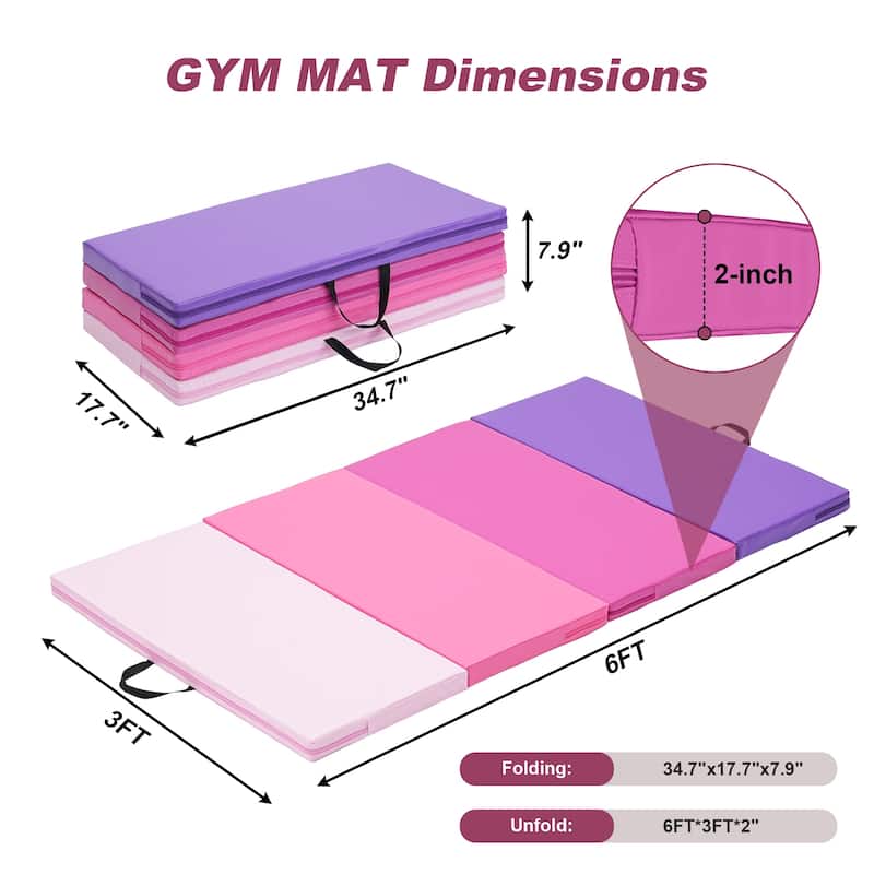 Zenova Gymnastics Mat 6' x 3' x 2" Four Fold Folding Exercise Mat with Carrying Handles