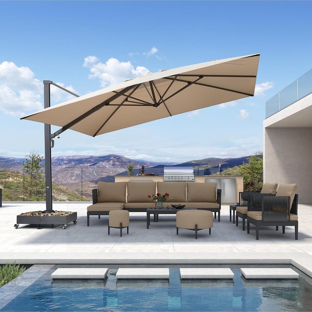 PURPLE LEAF Extra Large Premium Patio Cantilever Offset Umbrella With Base
