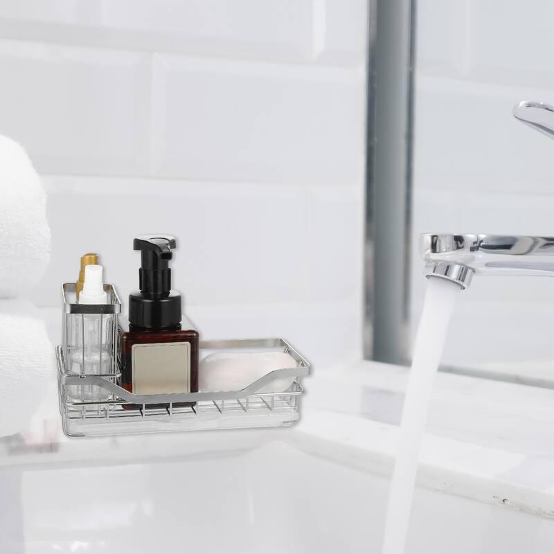 Stainless Steel Sink Caddy Organizer Sink Caddy Sponge Holder - 8.31"x3.58"x2.36" - Silver Tone