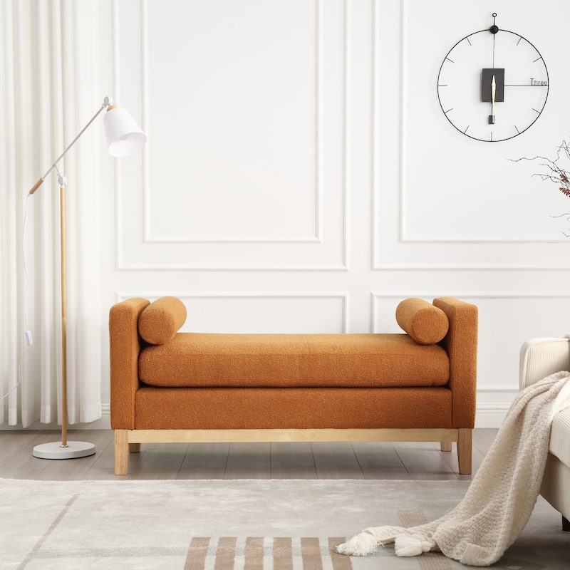 53.5"W Elegant Upholstered Bench,Ottoman with Wood Legs&Bolster Pillows for End of Bed,Bedroom,Living Room