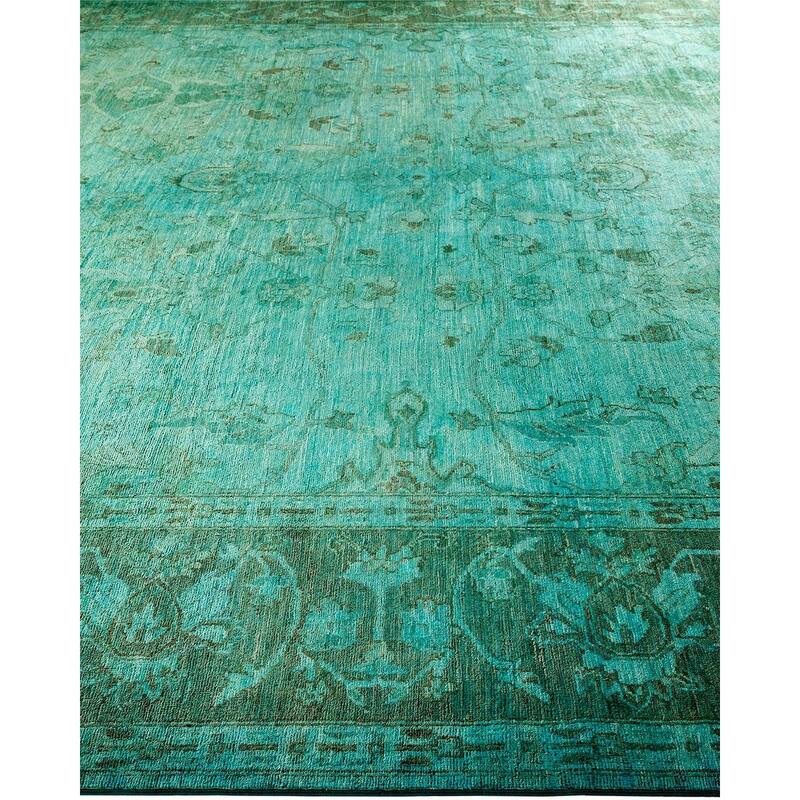 Overton Hand Knotted Wool Vintage Inspired Modern Contemporary Overdyed Blue Area Rug - 12' 1" x 14' 9"