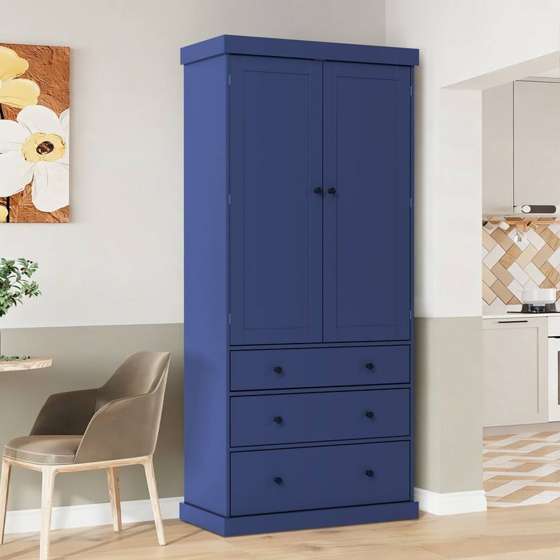 Farmhouse 77" Kitchen Pantry Storage Cabinet with Adjustable Shelves and Multiple Door Shelves