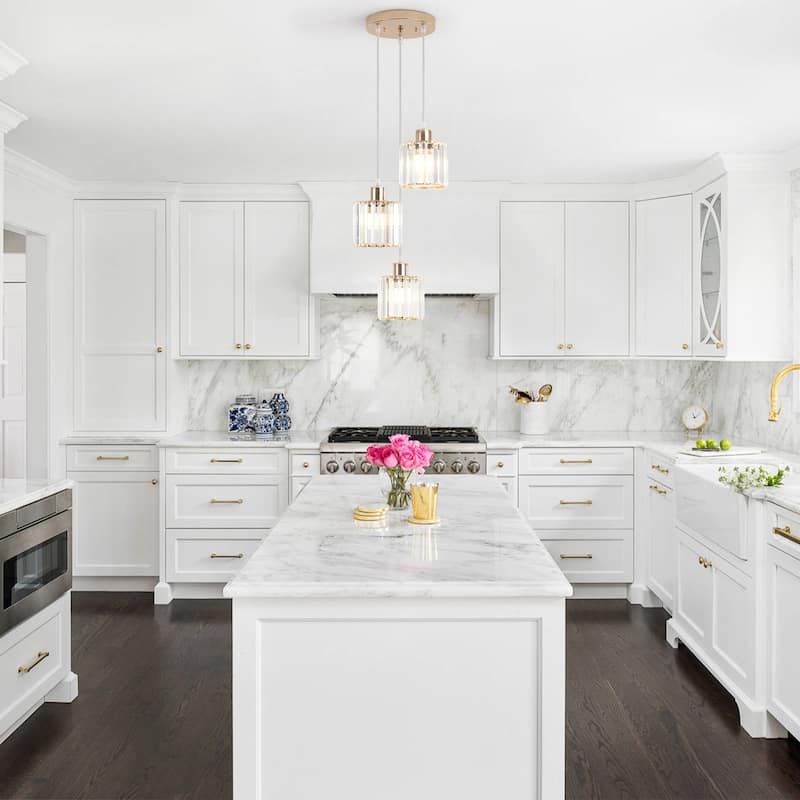 Modern 3-Light Crystal Chandelier, Kitchen Island Pendant Lights, Classic Semi Flush Mount Chandelier for Dining Room