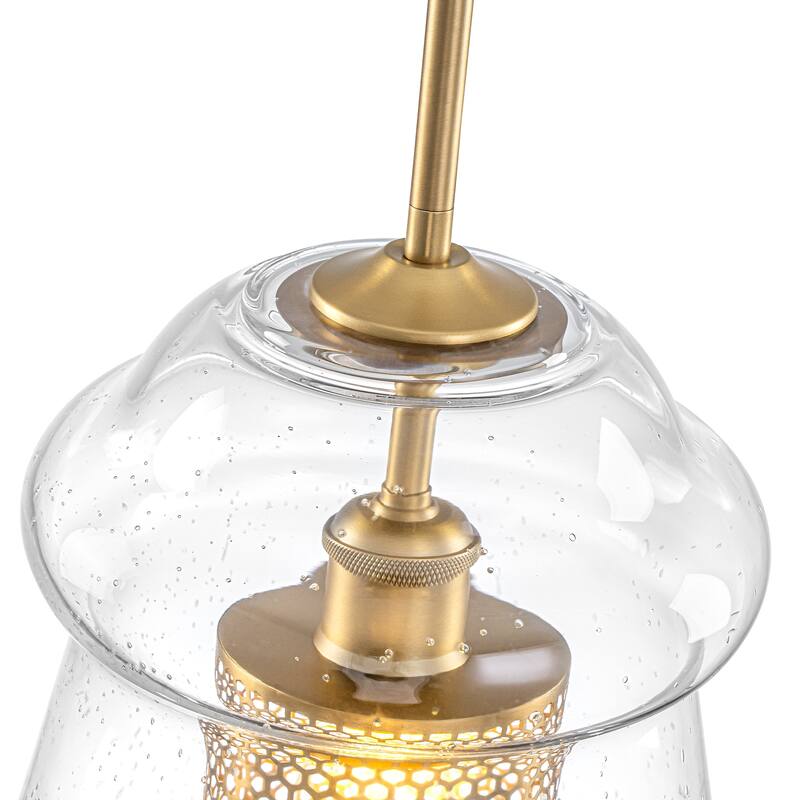 Modern Gold Kitchen Island Pendant Light with Clear Seeded Glass Shade - Dia.11.5-in