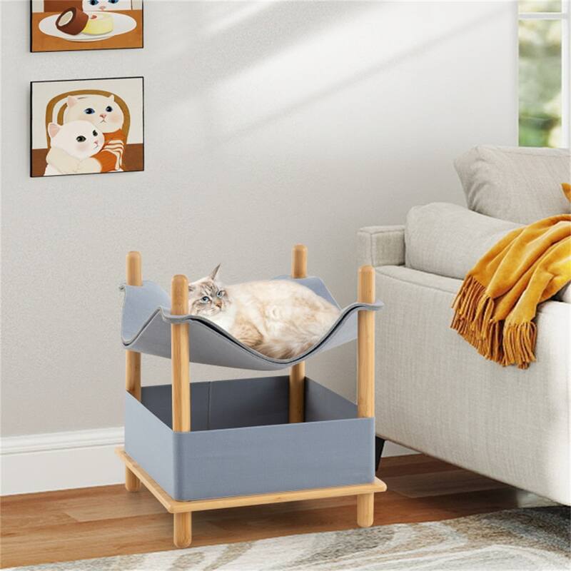2-Tier Felt Cat Condo With Hammock And Storage Shelf - 18" x 18" x 21"
