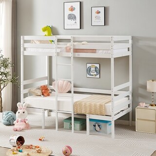 Twin Over Twin Bunk Beds Can be Turn into Upper Bed and Down Desk, Loft Bed with Cushion Sets for Bedroom, White