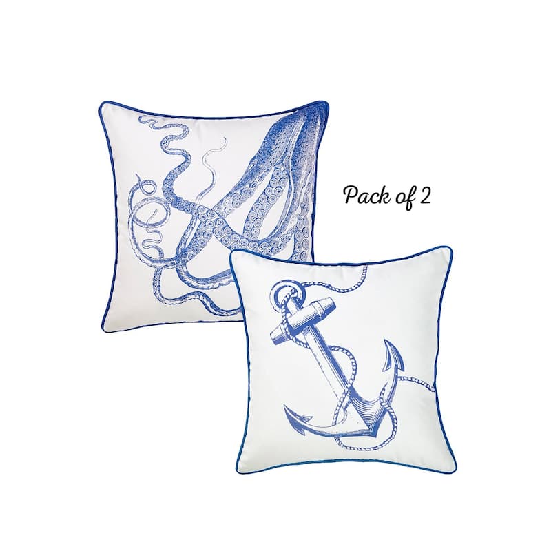 Octopus and Anchor Throw Pillow Covers (Set of 2)