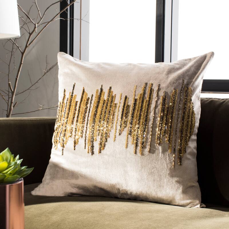 SAFAVIEH Ceciel Darling Boho Sequin Beige/ Gold 20-inch Decorative Pillow