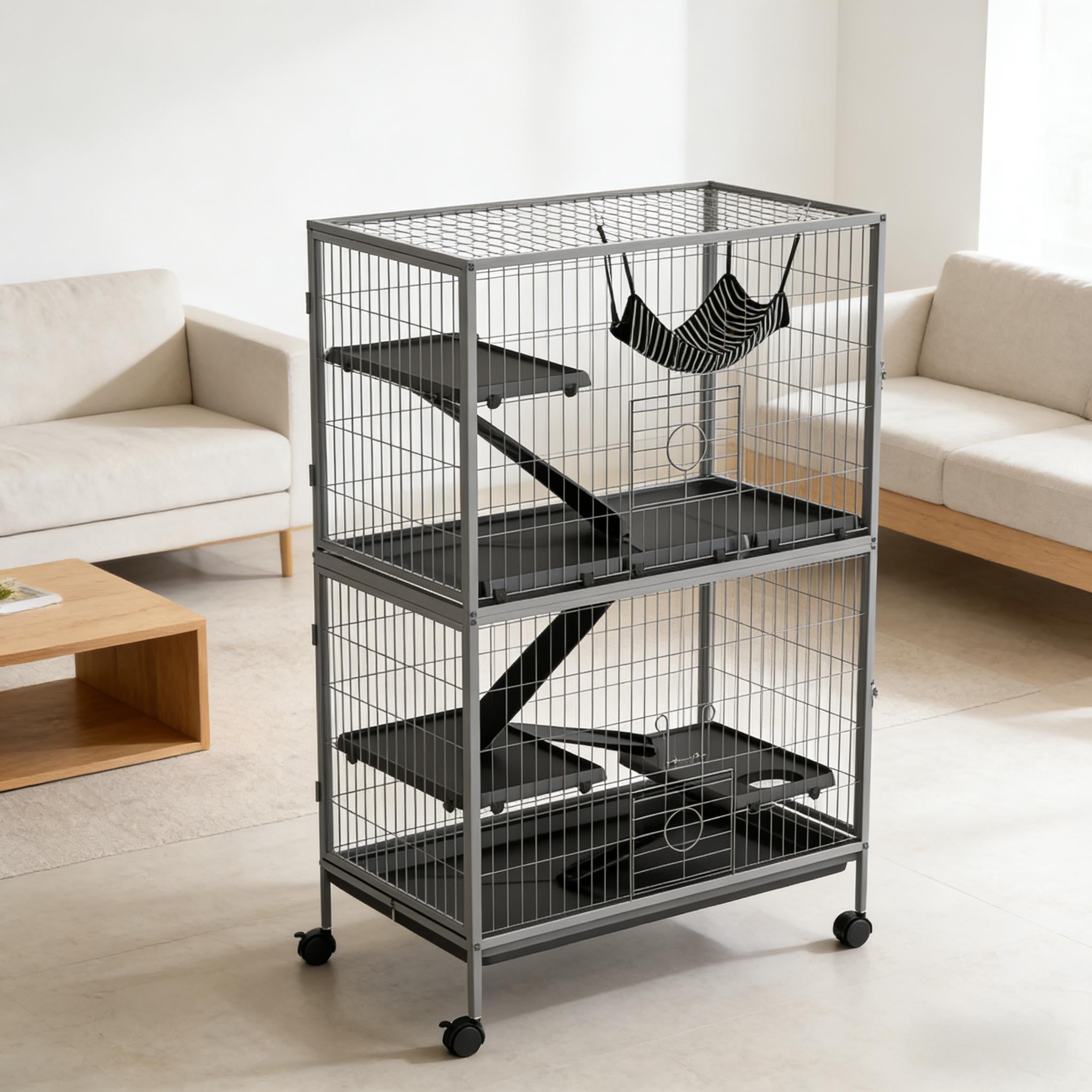 Pet Habitat,Pet House,Rolling Small Animal Cage is designed for convenient cleaning - Black