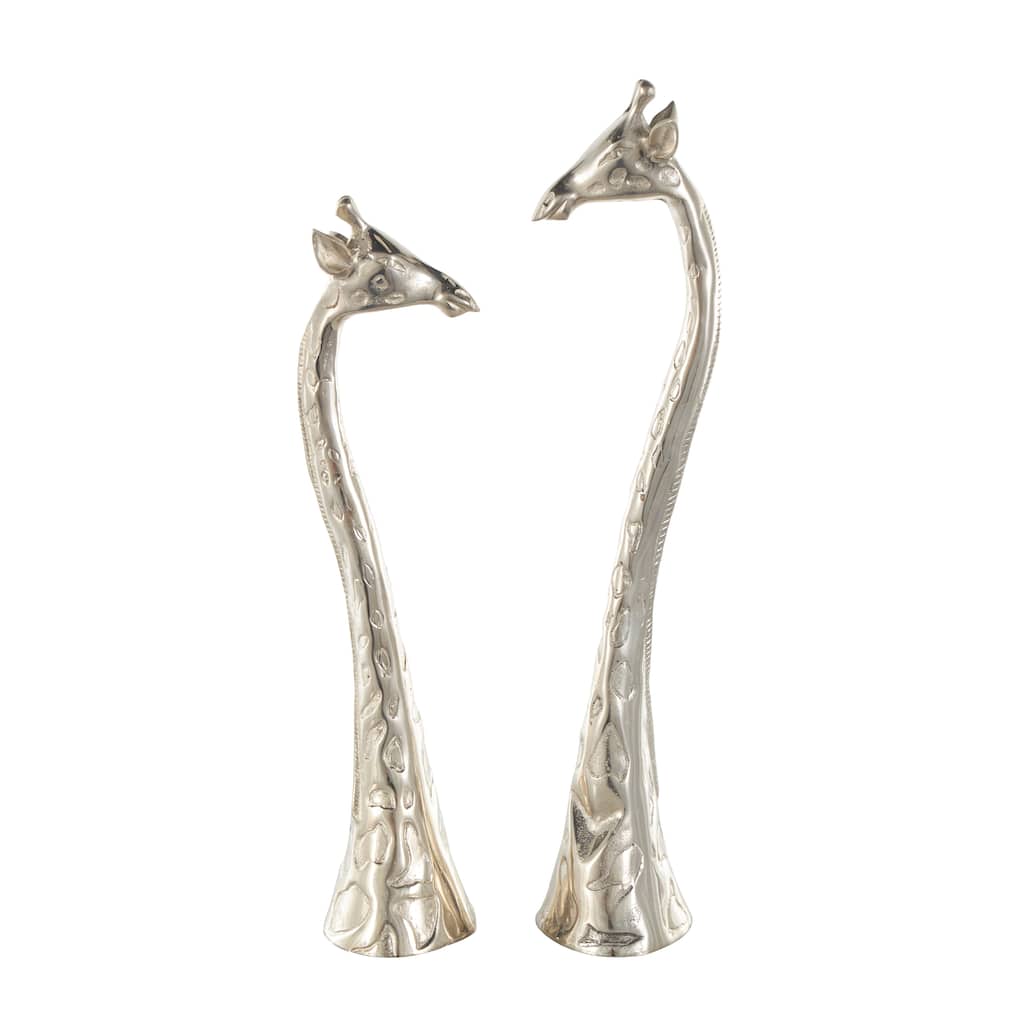 Aluminum Metal Giraffe Tall Sculpture with Spotted Texturing - Set of 2 Silver - Roche River Decor - 6"W x 5"L x 28"H