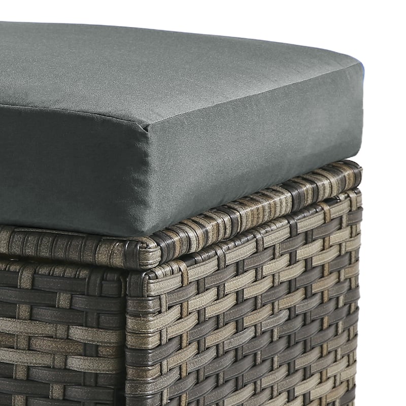 17.7" W Outdoor Rattan Patio Square Ottoman with Seat Cushion