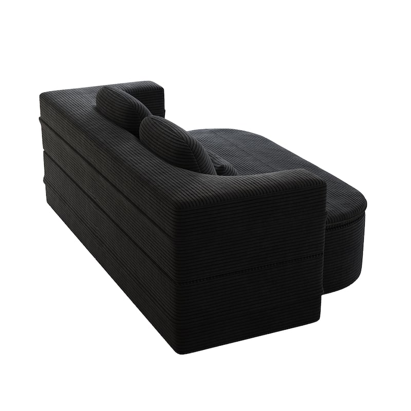 GDFStudio - Lysander Corduroy Foldable Sleeper Sofa Bed with Multi Functional Blanket