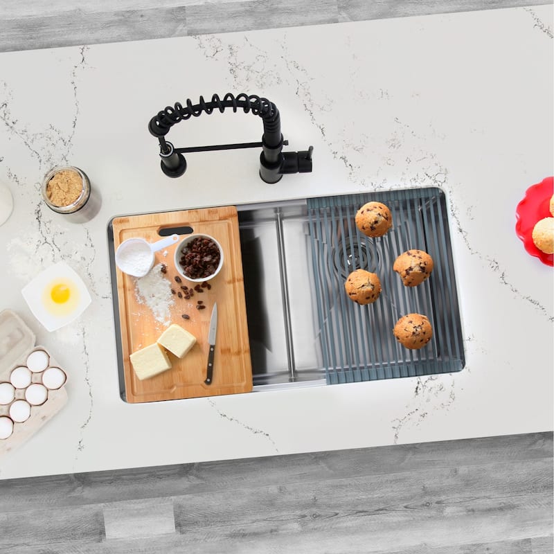 Stylish Undermount 32" Stainless Steel Double-Bowl 16G Kitchen Sink - 32" x 19" x 10"