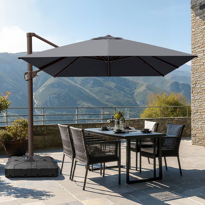 Outdoor 10x12.5 FT Patio Cantilever Umbrella with Weighted Base - Dark Grey