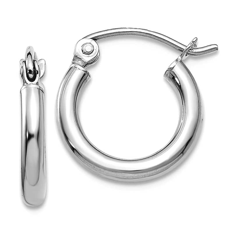 Curata 10k White Gold Polished 2mm Tube Classic Hoop Earrings - 15mm - 65mm
