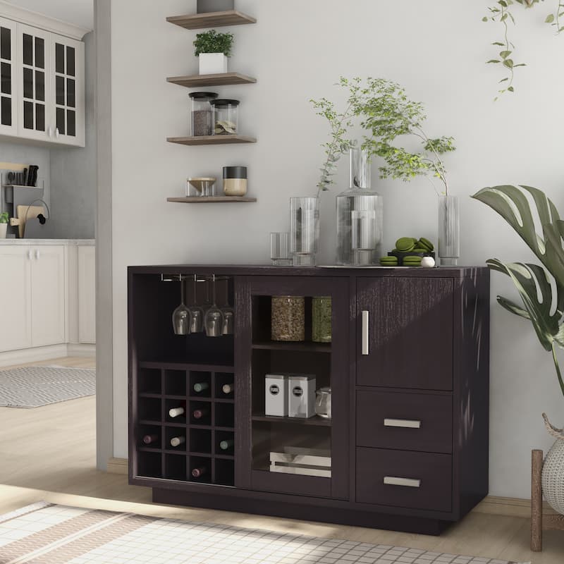 Furniture of America Diz Modern 47-inch 3-shelf Wine Bar Dining Server - Cappuccino
