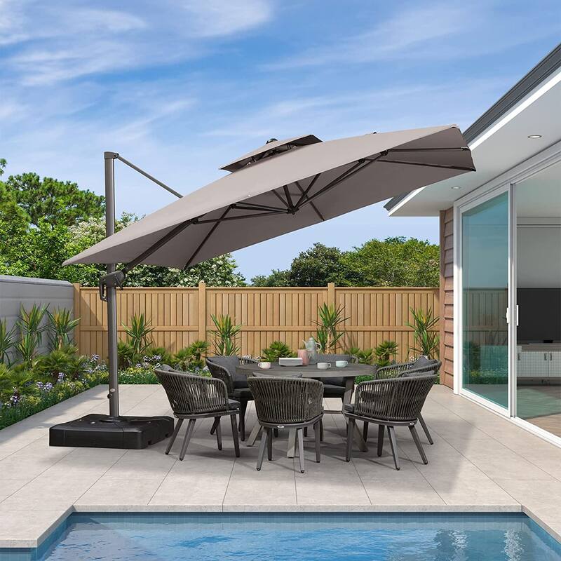 PURPLE LEAF Double Top Stylish Patio Cantilever Umbrella - 11ft-Taupe