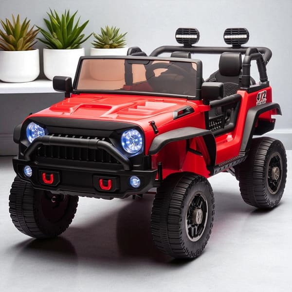 slide 2 of 7, 24V Two-Seater Kids Ride-On Truck with Remote Control, 200W Motors, MP3, Bluetooth, Four-Wheel Suspension for Kids 3+ Red