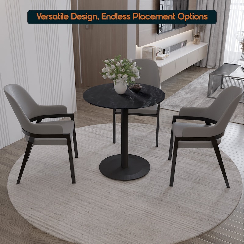 Vail Round Dining Table with 27 in. MDF Tabletop in Black Stainless Steel Round Base Accent Kitchen Table