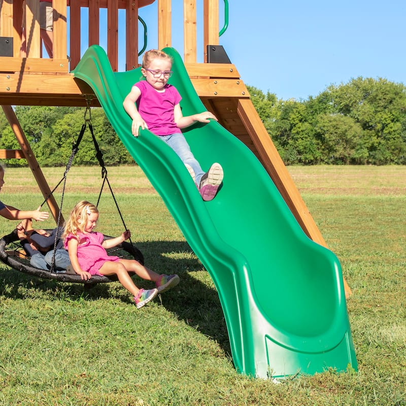 Backyard Discovery Endeavor Cedar Wood Swing Set, Slide, Play Deck