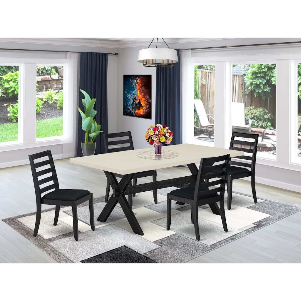 East West Furniture modern dining set - a kitchen table & Stackable chairs - Wire-brushed Black (Pieces & Seat Options)
