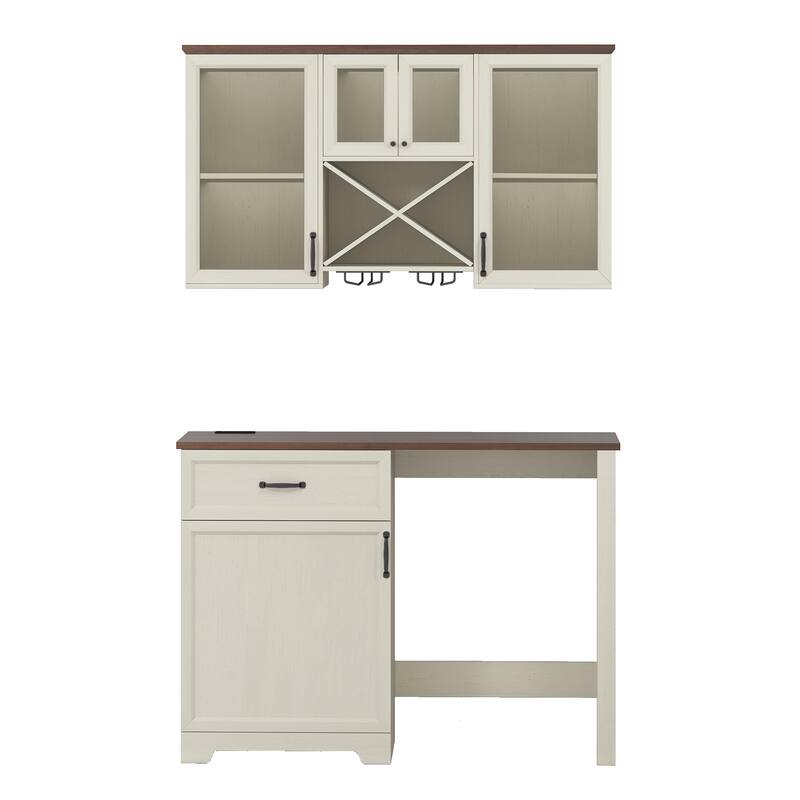 Moasis Kitchen Pantry Storage Cabinet with Mini Fridge Storage and Wall Mount Cabinet with Glass Doors