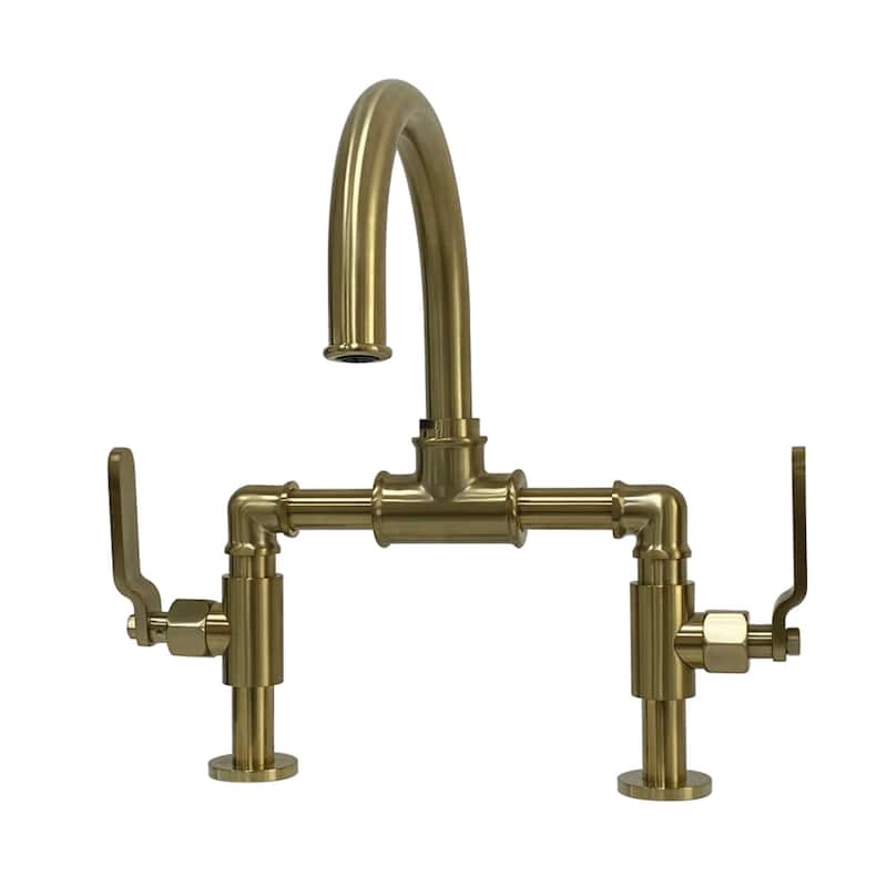 Kingston Brass Whitaker 1.2 GPM Deck Mounted Bridge Bathroom Faucet - Brushed Brass