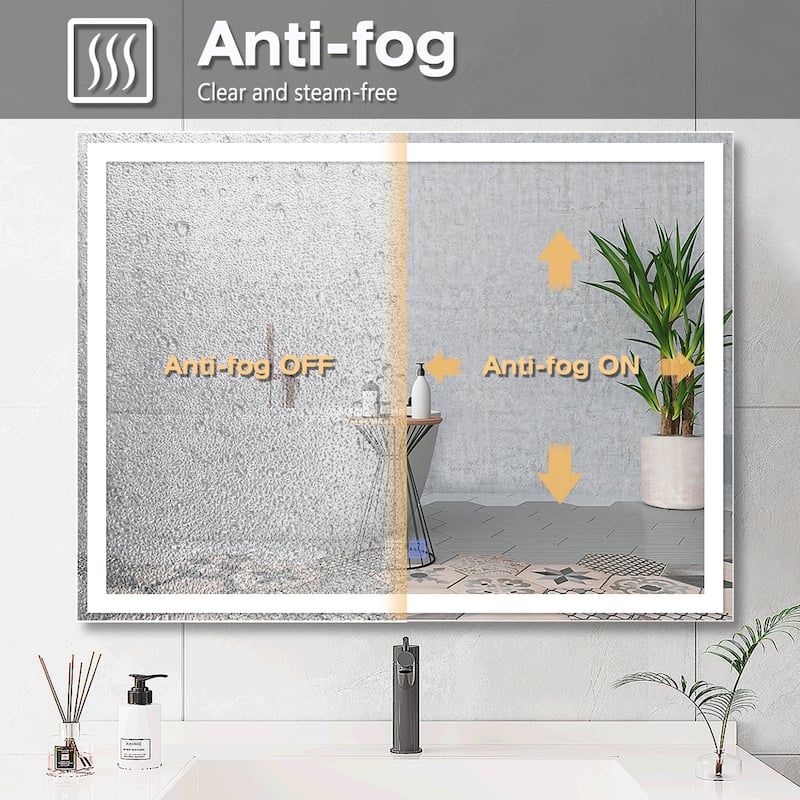 Wall Mounted Bathroom Rectangle Front And Back light LED Mirror With Anti Fog And Dimmable