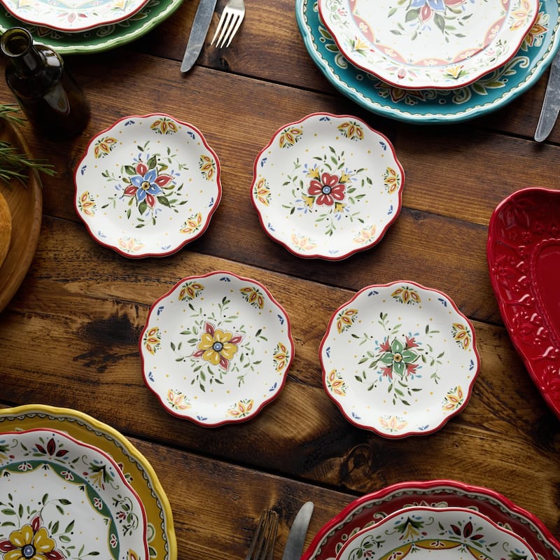 Certified International Provence 6" Canape/Luncheon Plates,Set of 4 Assorted Designs - 6'' W x 6'' D x 0.75'' H