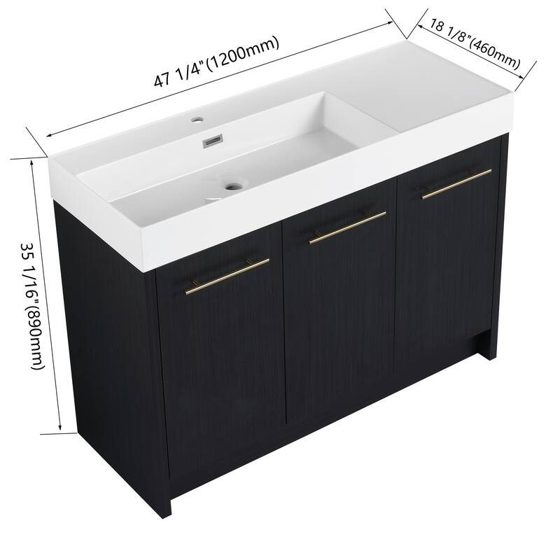 24" Bathroom Vanity with Resin Sink, Soft Close Hinges, Adjustable Storage, Black Chestnut Color, Freestanding Cabinet