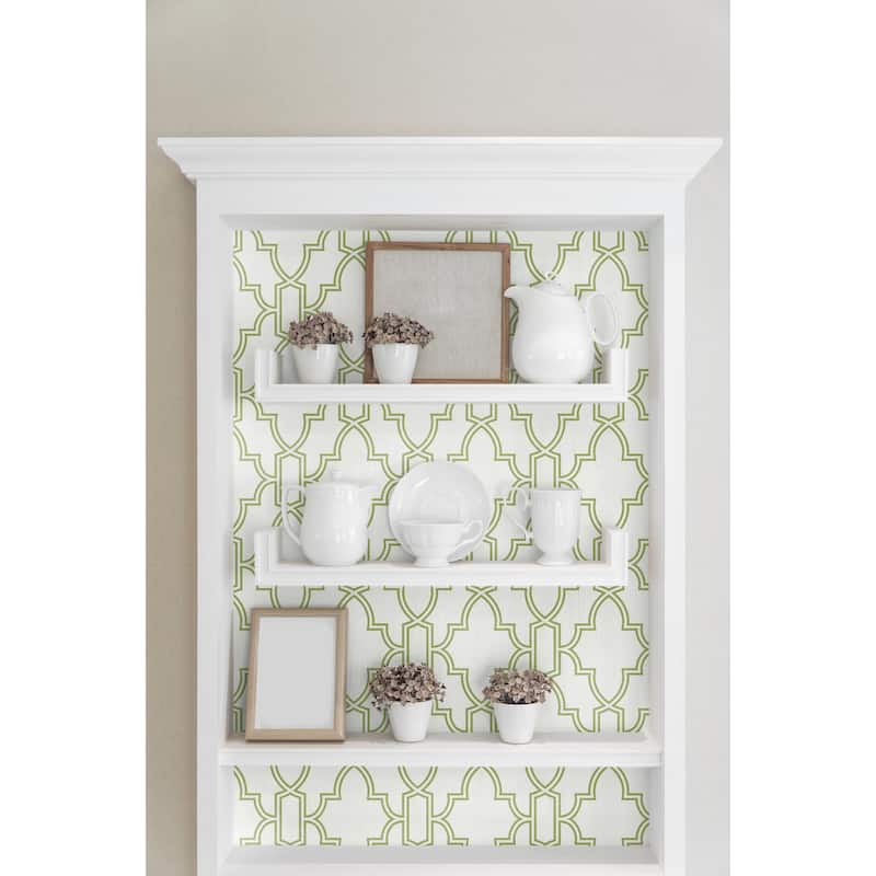 NextWall Green and White Tile Trellis Peel and Stick Wallpaper - 20.5 in. W x 18 ft. L