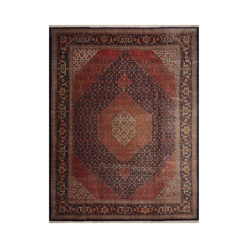 Hand Knotted 300 KPSI Tabriz Navy Wool Traditional Oriental Area Rug - 9' 9'' x 13'