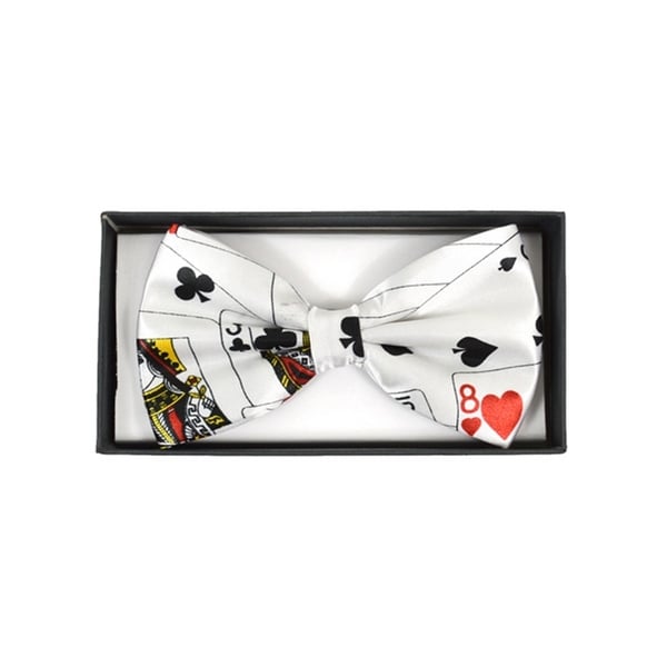 Men's White Poker Playing Cards Print Adjustable Banded Bowtie - NFB10009 - regular
