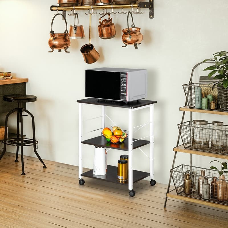 Baker's Rack 3-Tier Microwave Oven Stand Shelf with 10 Hooks