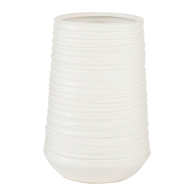 CosmoLiving by Cosmopolitan White Porcelain Ceramic Ribbed Decorative Vase