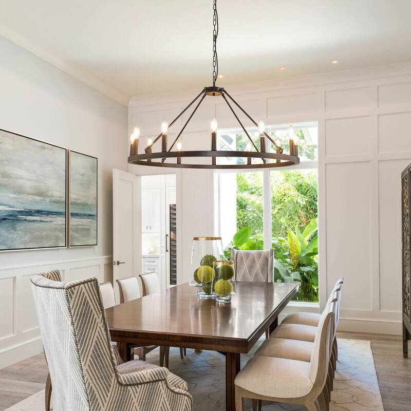 6/12-Light Wagon Wheel Farmhouse Chandelier