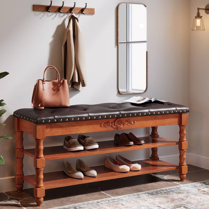 39-inch Solid Wood Storage Bench with Lift Top - Brown