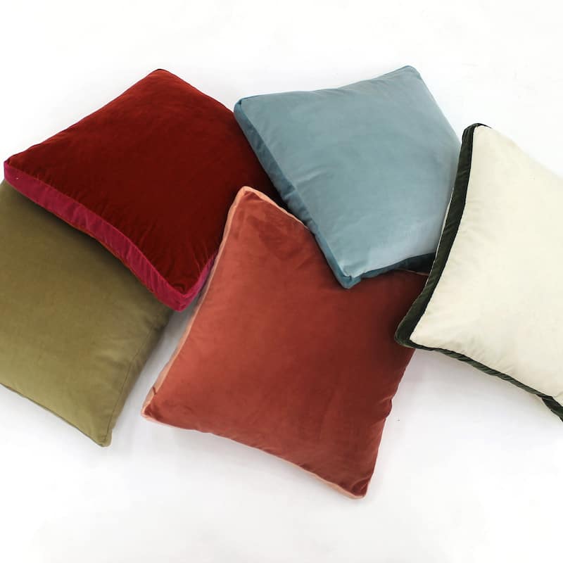 Jiti Indoor Modern Glam Squared Boxed Border Plush Velvet Square Throw Pillows Cushions for Sofa Chair 18 x 18