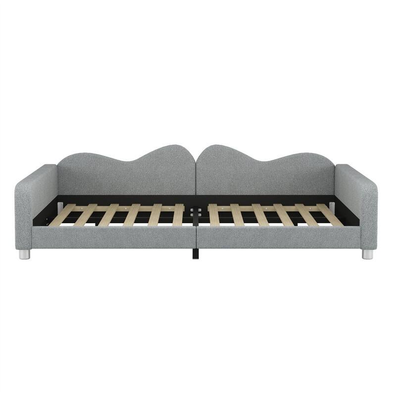 Upholstered Daybed with Cloud-Shaped Backrest, Twin/Full Size Sherpa Fabric Daybed Frame Sofa Bed with Support Legs for Kids