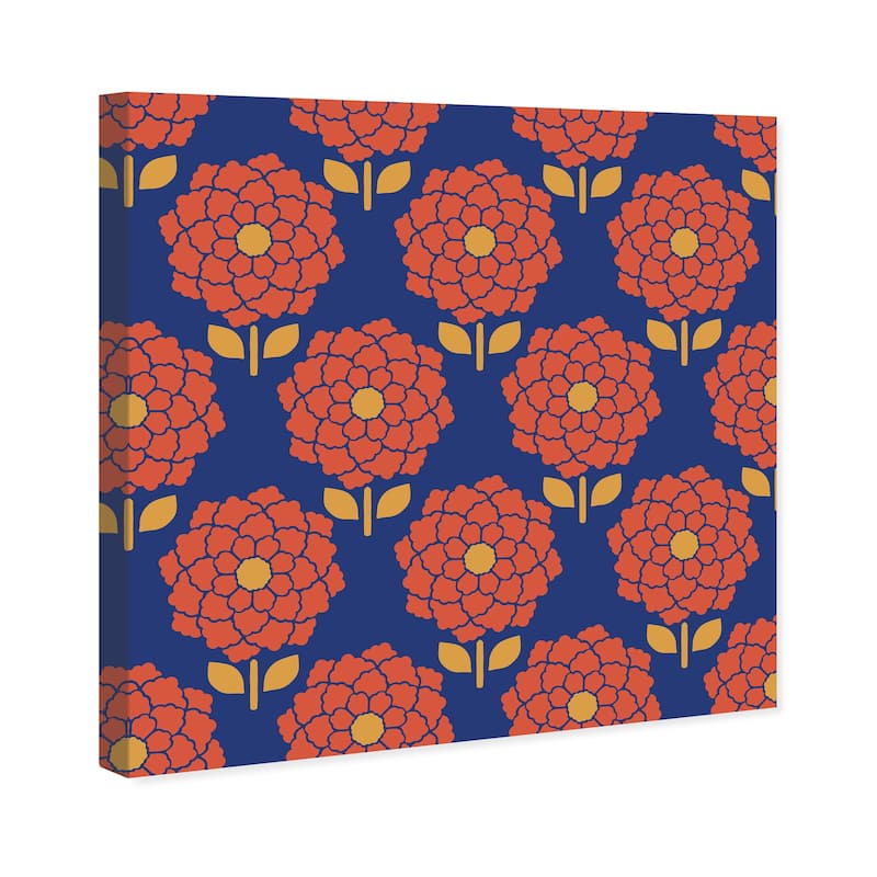 Wynwood Studio Canvas Floral and Botanical One of Tokyo Flower Pattern Orange and Dark Orange Modern Wall Art Canvas Print